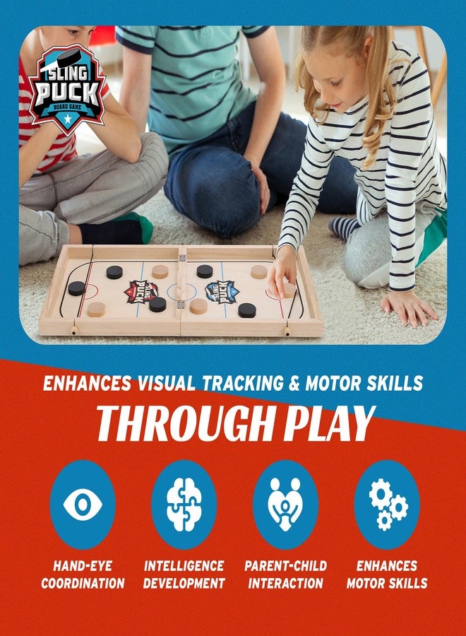 Crazy Games Fast Sling Puck Game 24 Inches Large Size - Super Winner Slingshot Puck Board Game - Sling It Shot 2 Player Hockey Table for Kids, Teen and Adults - Christmas Indoor Family Tabletop Games - Image 2